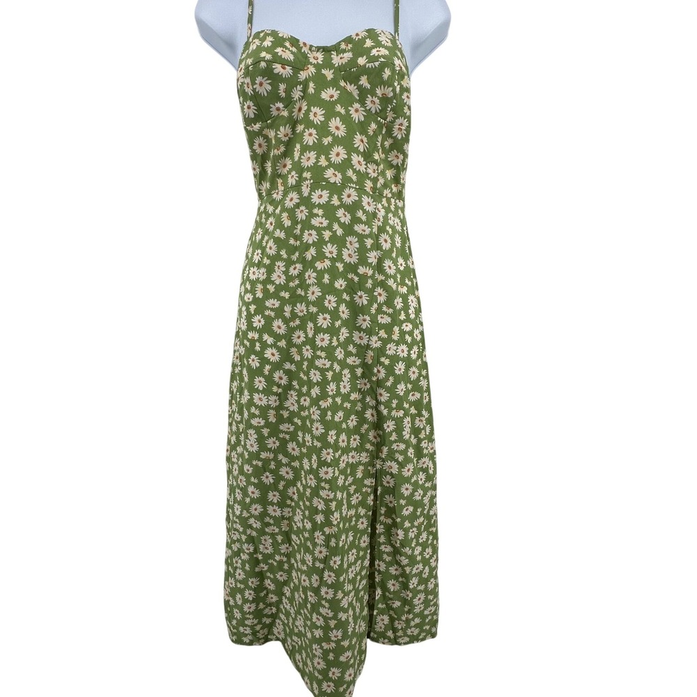 Nasty‎ Gal Daisy Floral Midi Dress 2 Green Cottagecore Boho Festival Babydoll